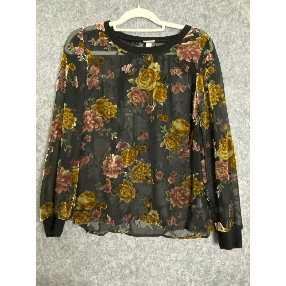 Sheer Floral Blouse A New‎ Day Women's Small Black Long Sleeve Dark Romantic Top